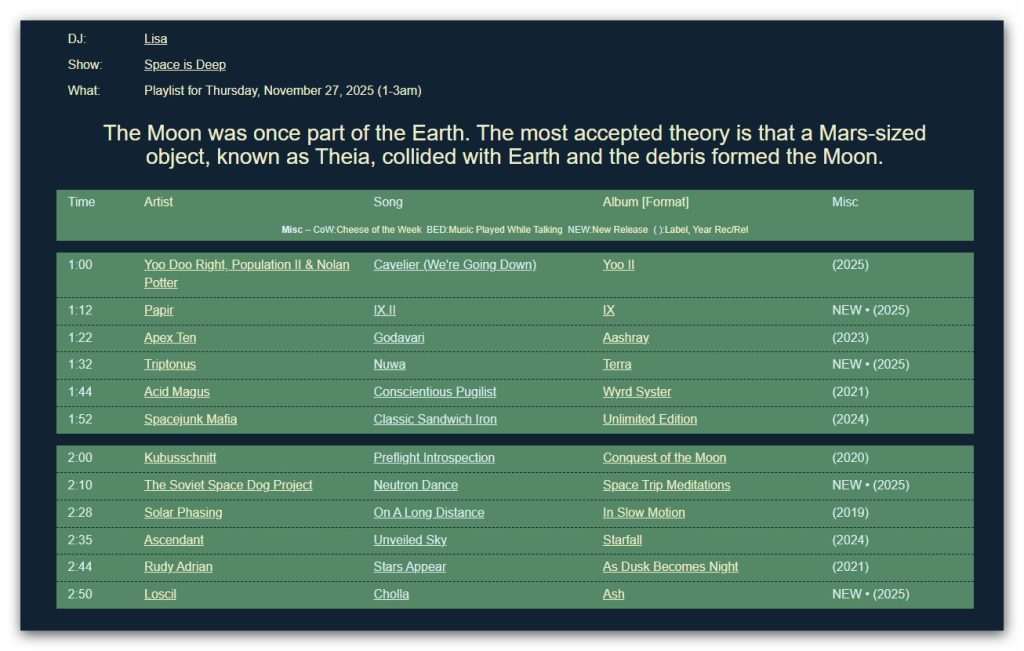 Space is Deep on WMBR Radio on November 27, 2025