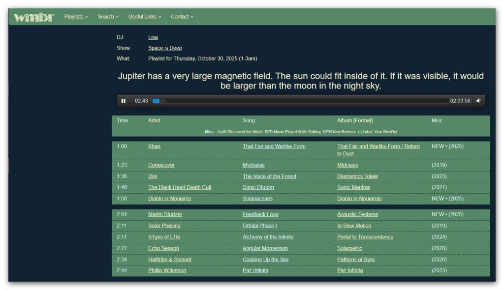Space is Deep on WMBR Radio on October 30, 2025